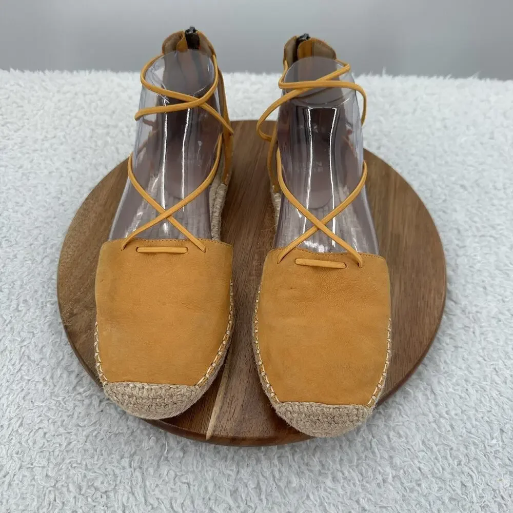 Eileen Fisher‎ Shoe Womens 8 Yellow Tan Suede Leather Elastic Flat Espadrilles